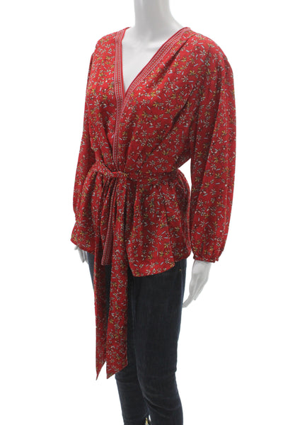 Max Studio Women Red Floral V-Neck Tunic Blouse Long Sleeve Polyester Size XL