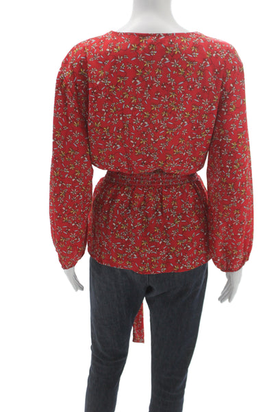 Max Studio Women Red Floral V-Neck Tunic Blouse Long Sleeve Polyester Size XL