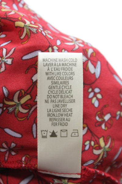 Max Studio Women Red Floral V-Neck Tunic Blouse Long Sleeve Polyester Size XL