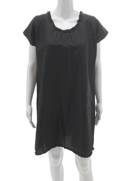 Joshi Womens Shift Dress Black Silk Scoop Neck Short Sleeve Above Knee Size M
