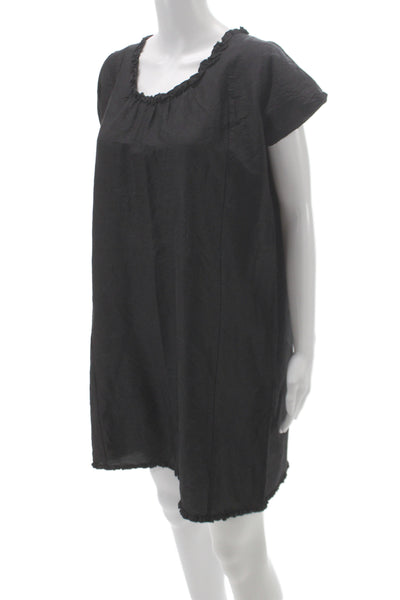 Joshi Womens Shift Dress Black Silk Scoop Neck Short Sleeve Above Knee Size M
