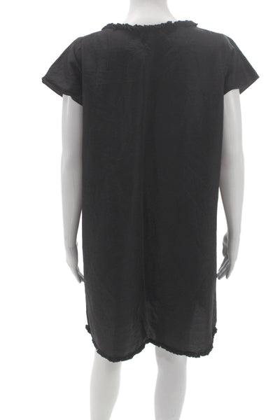 Joshi Womens Shift Dress Black Silk Scoop Neck Short Sleeve Above Knee Size M