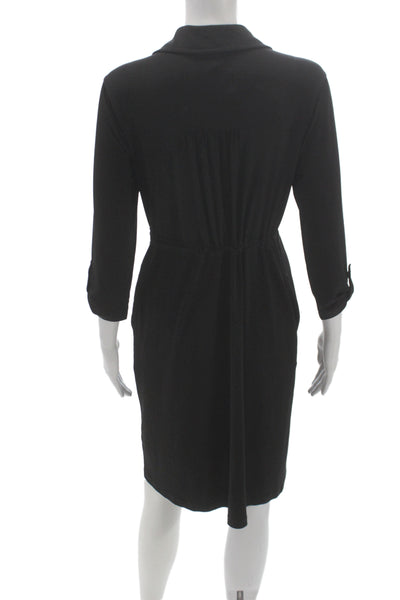 Carole Little Women Shirt Dress Black 3/4 Sleeve Collared Size 10