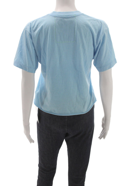 Aviator Nation Womens Cropped Blue Rainbow Tee Crewneck Short Sleeve Size S