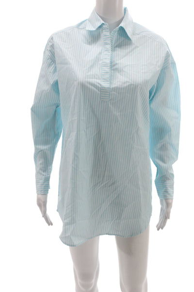 J. Mclaughlin Women Striped Collared Tunic Button Up Blue Long Sleeve Size XS