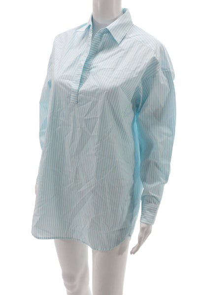 J. Mclaughlin Women Striped Collared Tunic Button Up Blue Long Sleeve Size XS