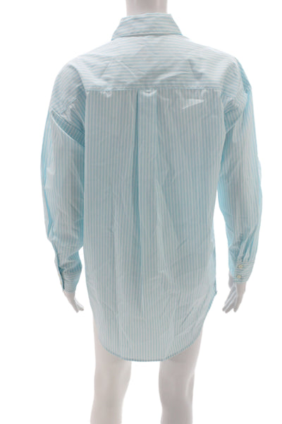 J. Mclaughlin Women Striped Collared Tunic Button Up Blue Long Sleeve Size XS