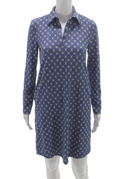 J. Mclaughlin Womens Shirt Dress Blue Geometric Collared Long Sleeve Size XS