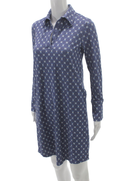 J. Mclaughlin Womens Shirt Dress Blue Geometric Collared Long Sleeve Size XS