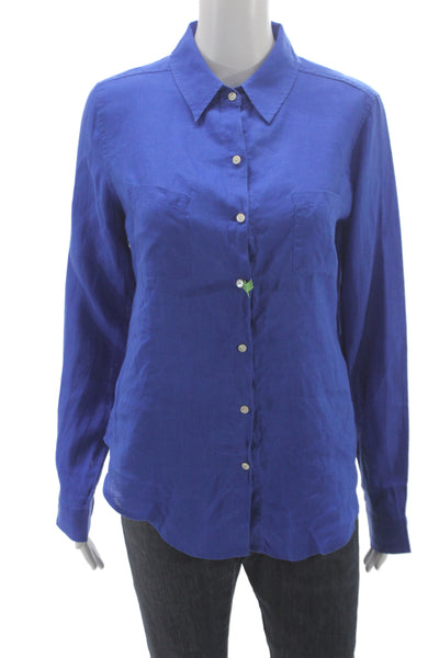 Lily Pulitzer Women Basic Button-Up Blue Linen Collared Long Sleeve Size S
