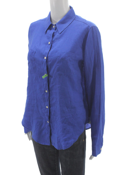 Lily Pulitzer Women Basic Button-Up Blue Linen Collared Long Sleeve Size S