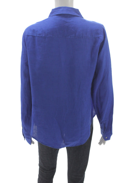 Lily Pulitzer Women Basic Button-Up Blue Linen Collared Long Sleeve Size S