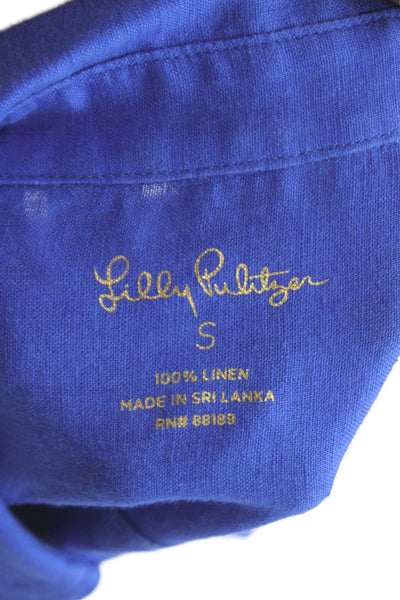 Lily Pulitzer Women Basic Button-Up Blue Linen Collared Long Sleeve Size S
