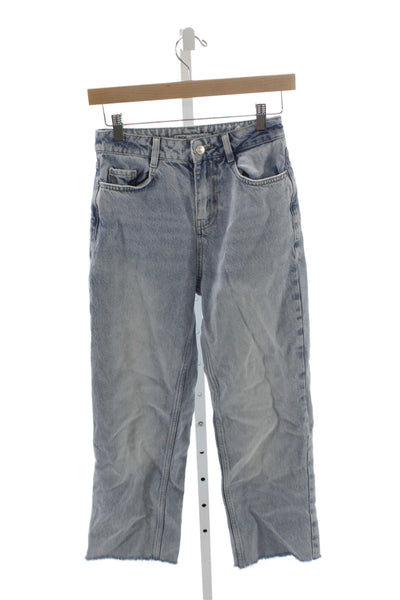 Zara Womens Mom Jeans Blue Denim Mid Rise Button 24 Inseam Size 0