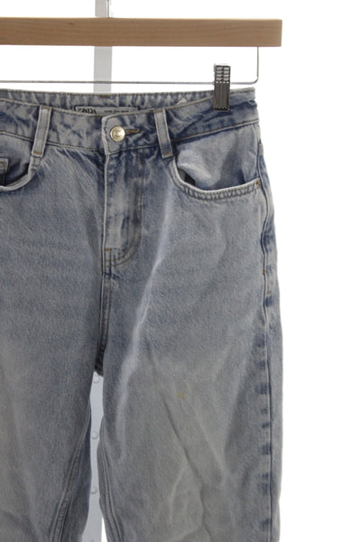 Zara Womens Mom Jeans Blue Denim Mid Rise Button 24 Inseam Size 0