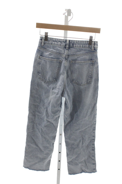 Zara Womens Mom Jeans Blue Denim Mid Rise Button 24 Inseam Size 0