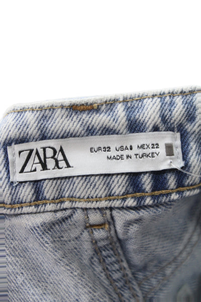 Zara Womens Mom Jeans Blue Denim Mid Rise Button 24 Inseam Size 0