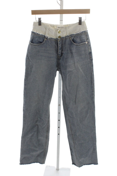 The Frankie Shop Women Straight Jeans Blue High Rise Cotton Button Fly Size S