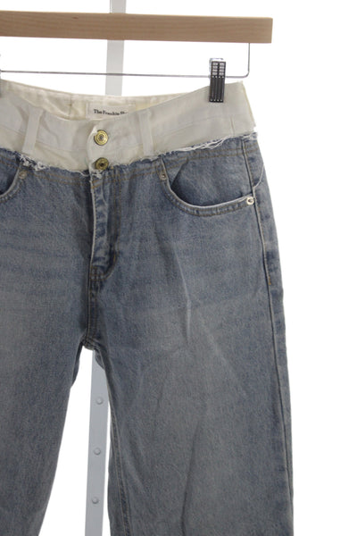 The Frankie Shop Women Straight Jeans Blue High Rise Cotton Button Fly Size S
