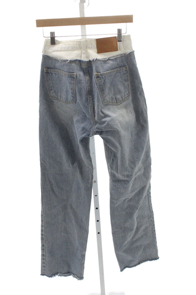 The Frankie Shop Women Straight Jeans Blue High Rise Cotton Button Fly Size S