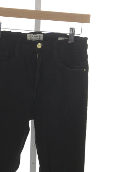 Frame Womens Skinny Black High Rise Cotton Jeans Button Size 25