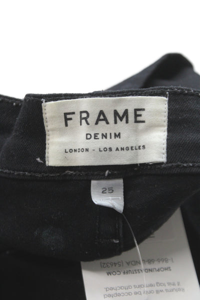 Frame Womens Skinny Black High Rise Cotton Jeans Button Size 25