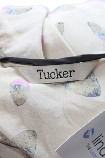 Tucker Womens Silk V Neck 3/4 Sleeve Tunic Blouse Beige Leaf Floral Size S