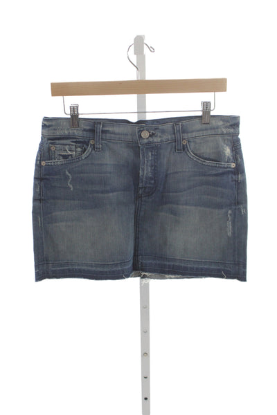7 For All Mankind Womens Mini Skirt Blue Cotton Button Solid Size 26