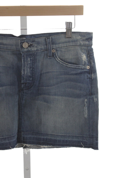 7 For All Mankind Womens Mini Skirt Blue Cotton Button Solid Size 26
