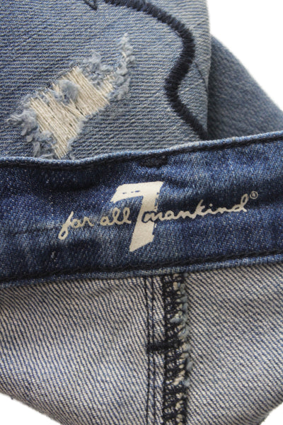 7 For All Mankind Womens Mini Skirt Blue Cotton Button Solid Size 26