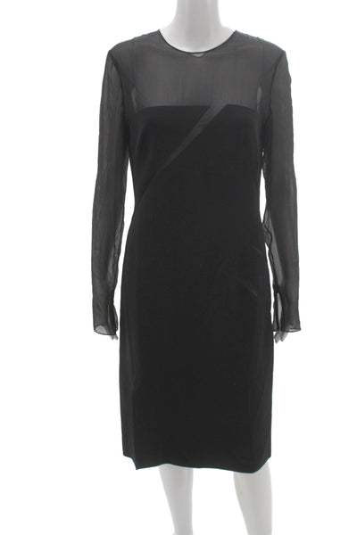 Emilio Pucci Womens Sheath Dress Black Long Sleeve Mid Calf 52% Wool Size 12