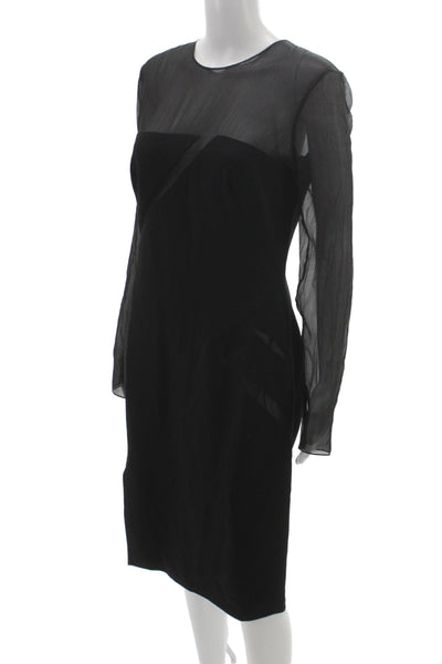 Emilio Pucci Womens Sheath Dress Black Long Sleeve Mid Calf 52% Wool Size 12