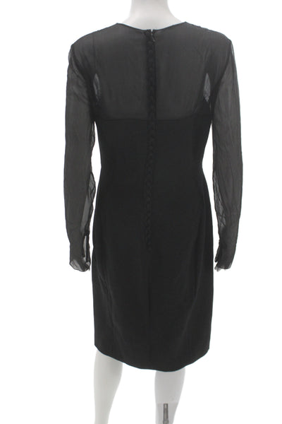 Emilio Pucci Womens Sheath Dress Black Long Sleeve Mid Calf 52% Wool Size 12