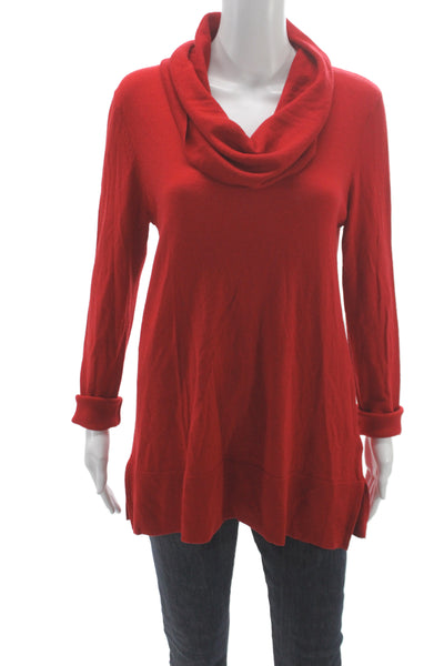 Donna Karan Women Pullover Sweater Red Cowl Neck Long Sleeve Silk Blend Size M