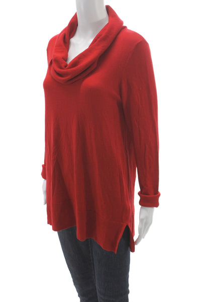 Donna Karan Women Pullover Sweater Red Cowl Neck Long Sleeve Silk Blend Size M