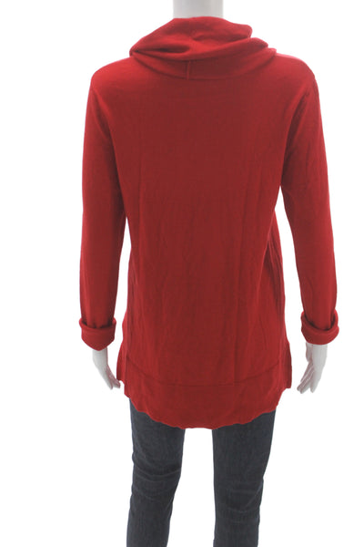 Donna Karan Women Pullover Sweater Red Cowl Neck Long Sleeve Silk Blend Size M