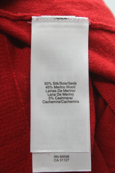 Donna Karan Women Pullover Sweater Red Cowl Neck Long Sleeve Silk Blend Size M