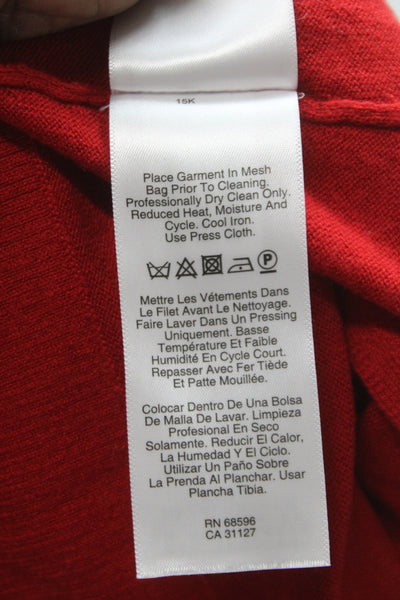 Donna Karan Women Pullover Sweater Red Cowl Neck Long Sleeve Silk Blend Size M