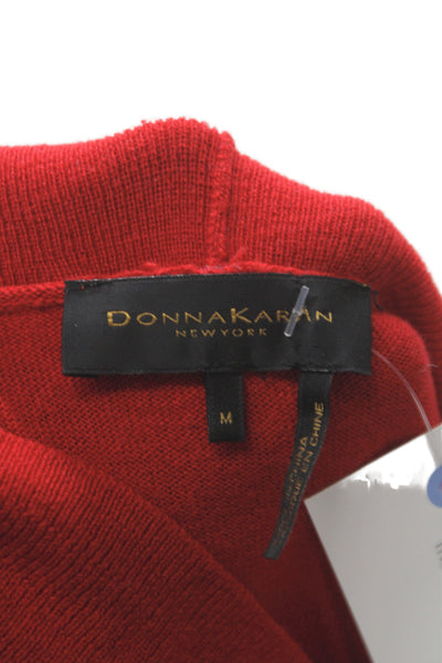 Donna Karan Women Pullover Sweater Red Cowl Neck Long Sleeve Silk Blend Size M