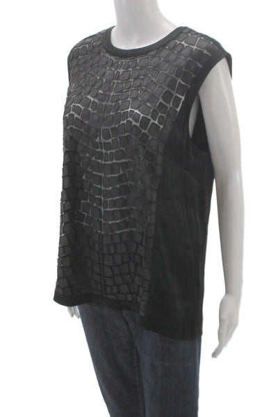 Helmut Lang Womens Black Geometric Sleeveless Tank Size L