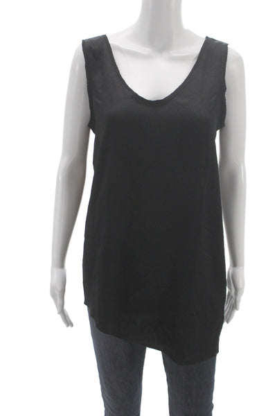 Helmut Lang Women Basic Black Silk Scoop Neck Tank Sleeveless Size M