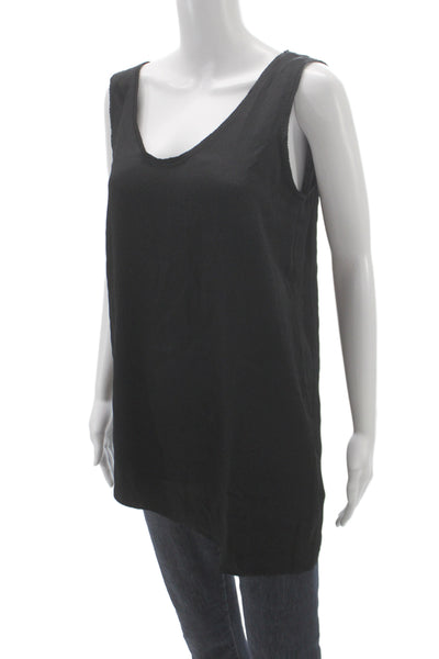 Helmut Lang Women Basic Black Silk Scoop Neck Tank Sleeveless Size M