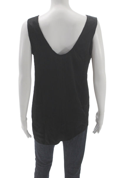 Helmut Lang Women Basic Black Silk Scoop Neck Tank Sleeveless Size M