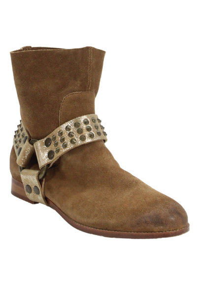 Zadig & Voltaire Women's Round Toe Suede  Flat Ankle Boots Camel Size 9.5