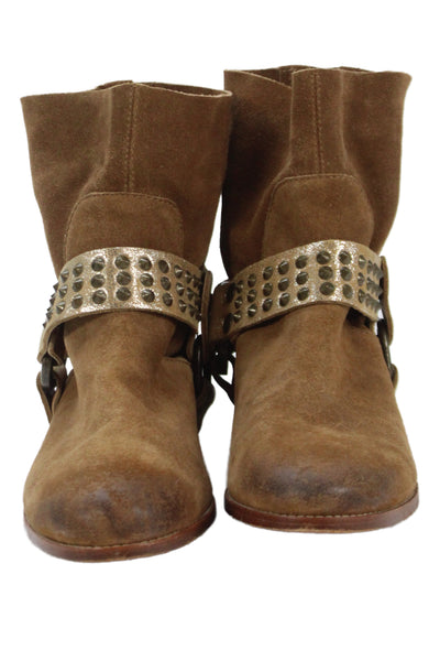 Zadig & Voltaire Women's Round Toe Suede  Flat Ankle Boots Camel Size 9.5