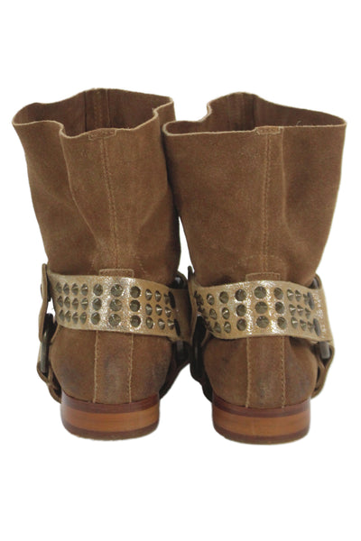 Zadig & Voltaire Women's Round Toe Suede  Flat Ankle Boots Camel Size 9.5