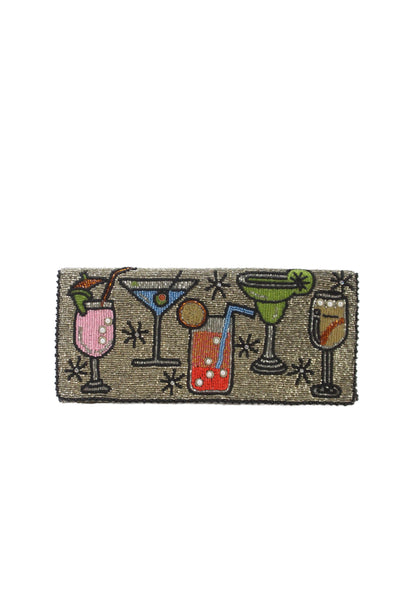 Mary Frances Women's Beaded Pearl Embellish Magnetic Clutch Handbag Gold