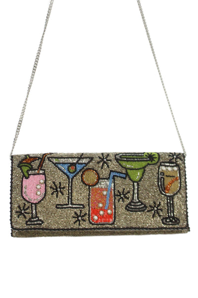 Mary Frances Women's Beaded Pearl Embellish Magnetic Clutch Handbag Gold