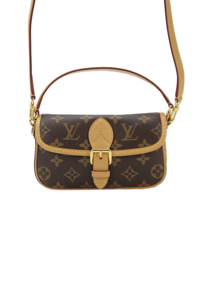 Louis Vuitton Womens Nano Diane Monogram Canvas Crossbody Handbag Brown