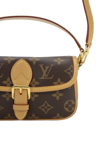 Louis Vuitton Womens Nano Diane Monogram Canvas Crossbody Handbag Brown